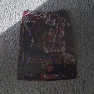 Vintage 90s Lunachix Asian Print Multicolor Knee Length Midi Skirt Size Medium